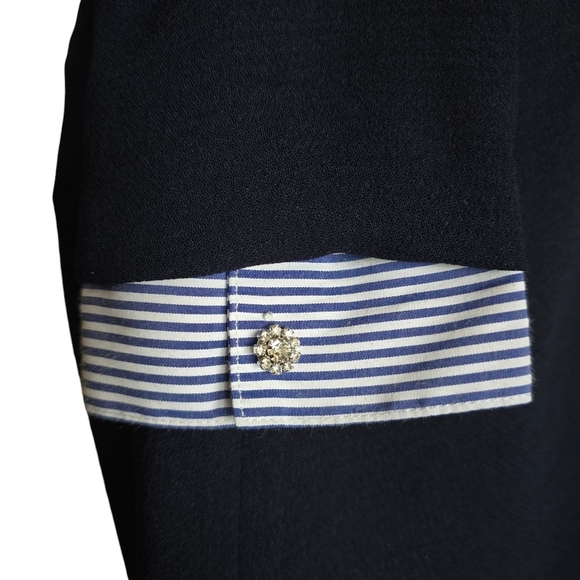 Sandro Paris Gigi Striped-Trim Fit & Flare Navy Dress, Size 2 - Picture 9 of 14